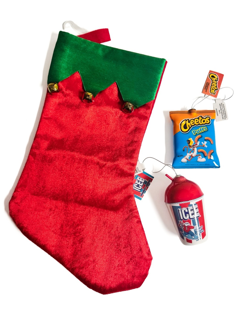 Icee & Cheetos Puffs Christmas Ornaments 3-D Collectible & Stocking Lot NWT